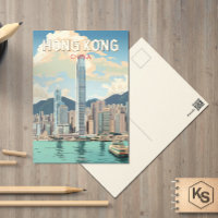 Hong Kong China Travel Art Vintage