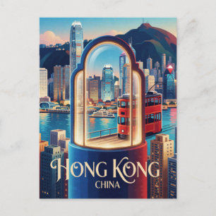 Hong Kong China Victoria Harbour Skyline Travel Postcard