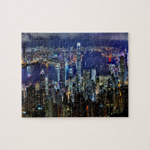 Hong Kong City Skyline Lights at Night Jigsaw Puzzle