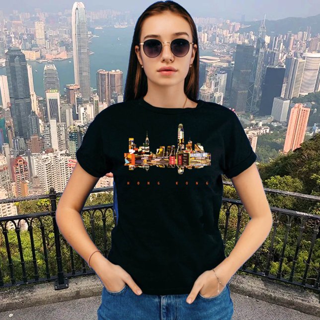 Hong Kong Colourful Silhouette T-Shirt (Hong Kong, black t-shirt for women)