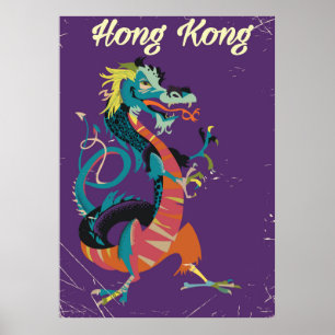 Hong Kong Dragon vintage style travel poster