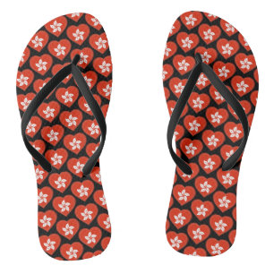 Hong Kong Flag Colours Hearts Pattern Patriotic Flip Flops