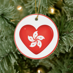 Hong Kong Flag Heart Ceramic Tree Decoration