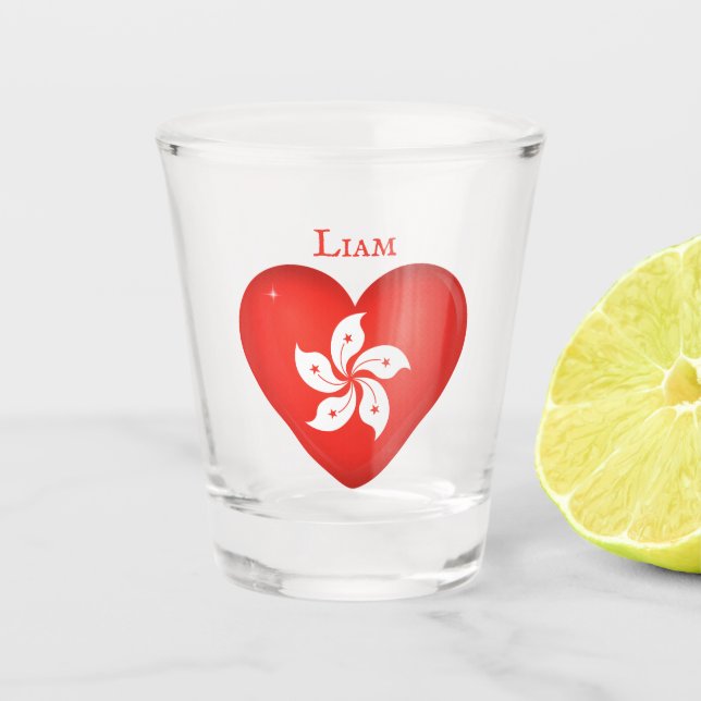 Hong Kong Flag Heart Personalised Shot Glass (Front)