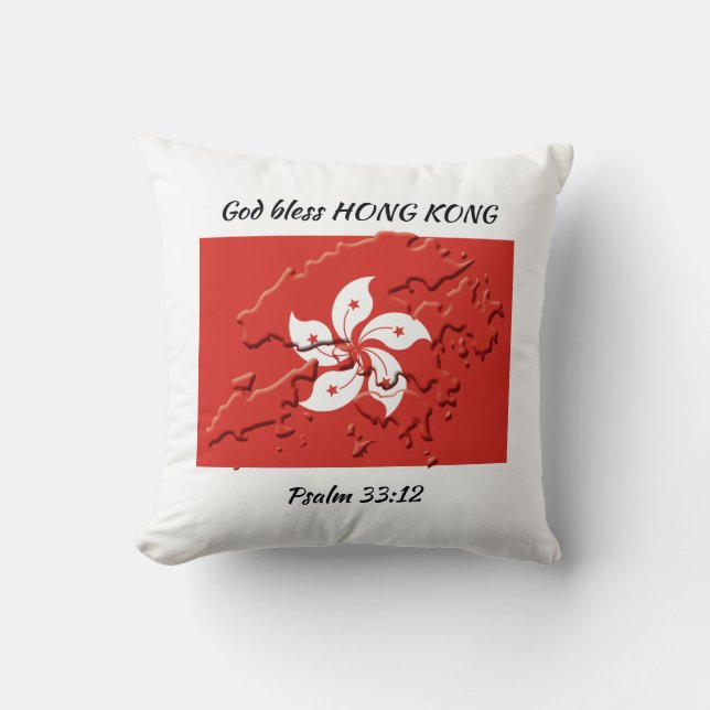 HONG KONG FLAG Patriotic Scripture Custom WHITE Cushion (Front)