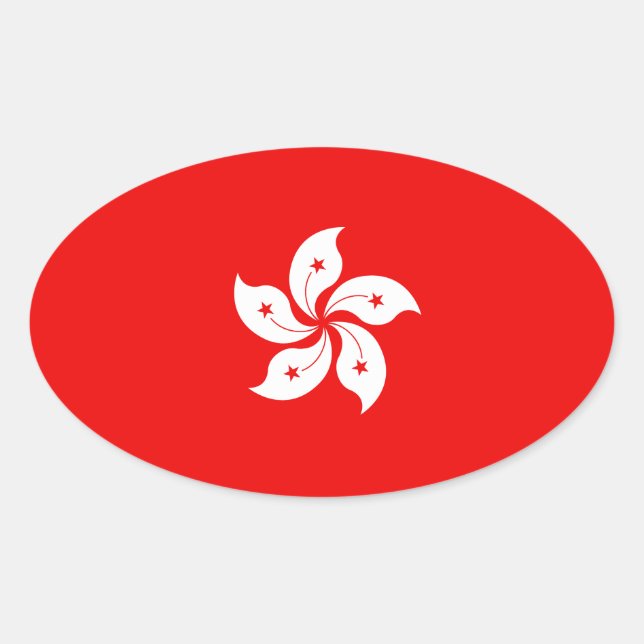 Hong Kong Flag White Orchid Symbol Oval Sticker (Front)