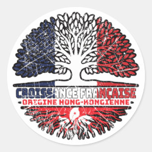 Hong Kong French France Tree Roots Flag Classic Round Sticker