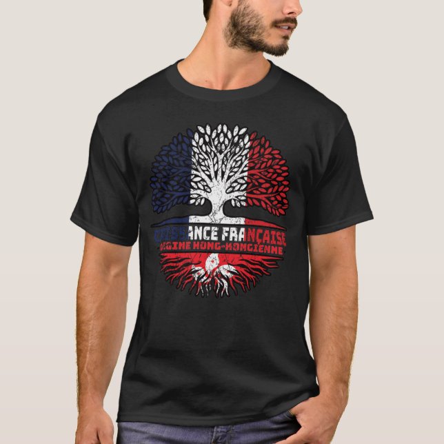Hong Kong French France Tree Roots Flag T-Shirt (Front)