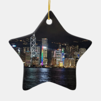 Hong Kong Harbour at night Ceramic Tree Decoration