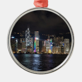 Hong Kong Harbour at night Metal Tree Decoration