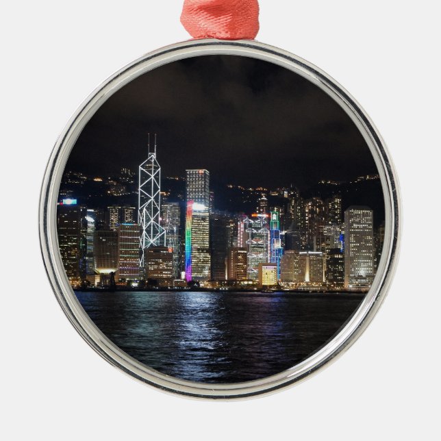 Hong Kong Harbour at night Metal Tree Decoration (Front)