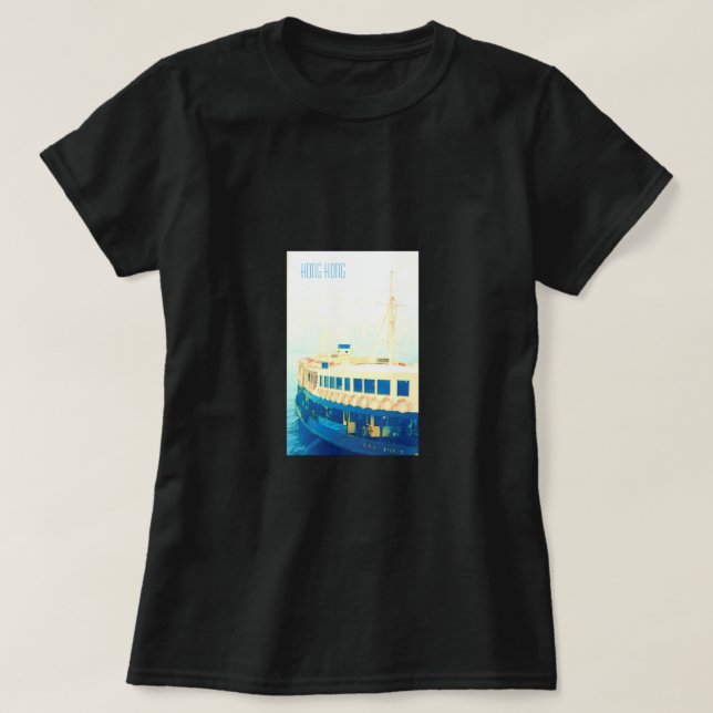 Hong Kong Harbour ferry vintage travel T-Shirt (Design Front)