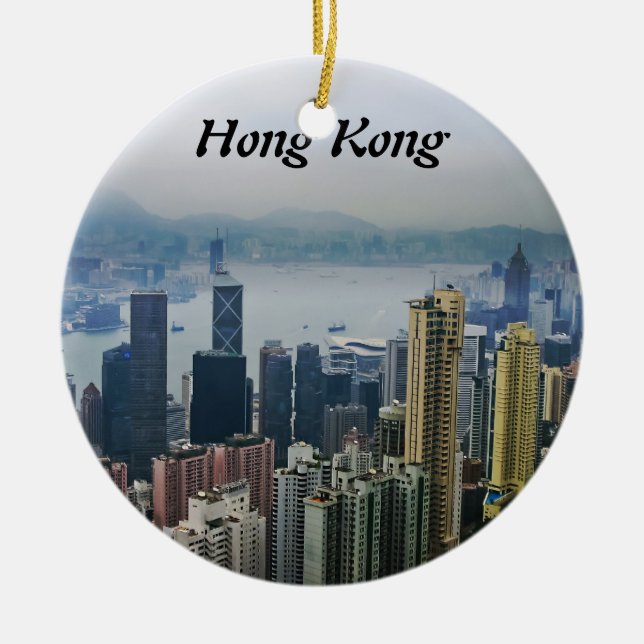 Hong Kong Harbour Mists Ceramic Tree Decoration (Front)