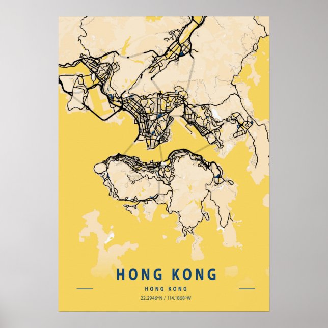 Hong Kong - Hong Kong Yellow City Map Poster (Front)