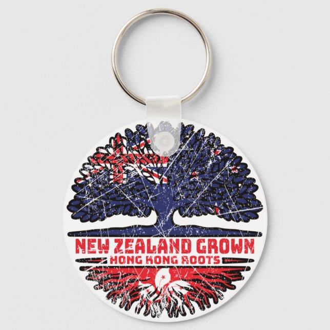 Hong Kong Hongkong New Zealander New Zealand Tree Key Ring (Front)