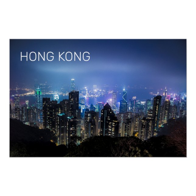 Hong Kong Island Skyline Panorama Night Souvenir Poster (Front)