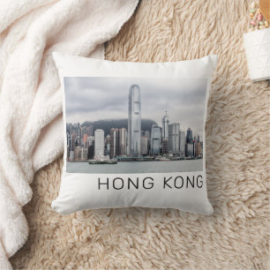 Hong Kong Island Skyline Retro Cityscape Vintage Cushion