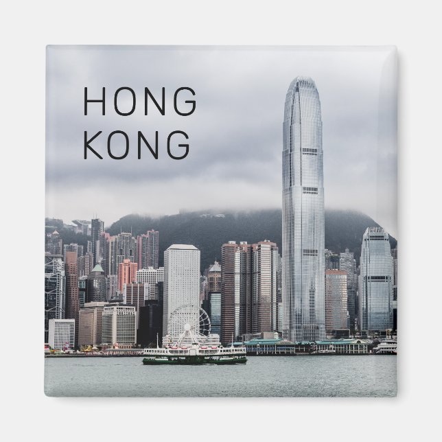 Hong Kong Island Skyline Retro Cityscape Vintage Magnet (Front)