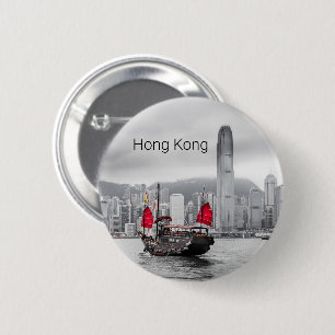 Hong Kong Island Skyline Vintage Panorama Souvenir 6 Cm Round Badge