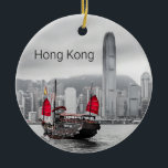 Hong Kong Island Skyline Vintage Panorama Souvenir Ceramic Tree Decoration<br><div class="desc">Hong Kong harbor panorama and retro skyline with ship china souvenir. For retro hongkong island fine art vintage skyline friends. Lifestyle for urban backpacker and asia Hong Kong China vacation. Hong Kong panorama vintage skyline China souvenir and ship with red sails in the harbor. Perfect for China and hongkong island...</div>