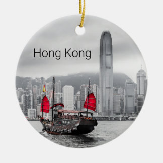 Hong Kong Island Skyline Vintage Panorama Souvenir Ceramic Tree Decoration