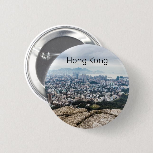 Hong Kong Lion Rock Hill Skyline Panorama Souvenir 6 Cm Round Badge (Front & Back)