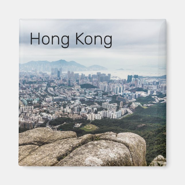 Hong Kong Lion Rock Hill Skyline Panorama Souvenir Magnet (Front)