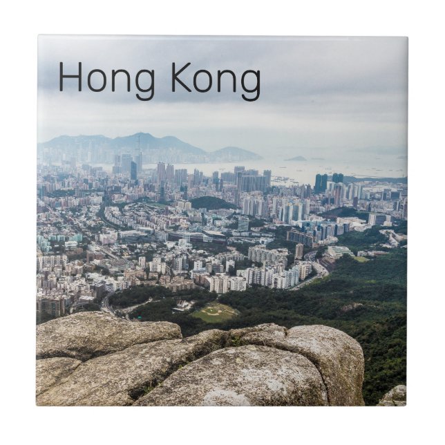 Hong Kong Lion Rock Hill Skyline Panorama Souvenir Tile (Front)