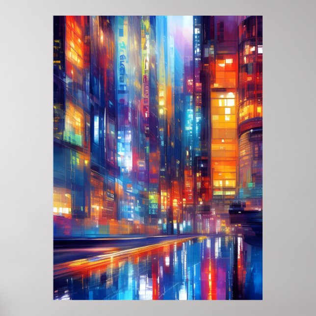 Hong Kong Neon Lights Colourful Cityscape Poster (Front)