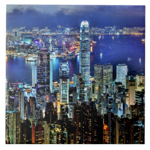 Hong Kong night skyline Tile