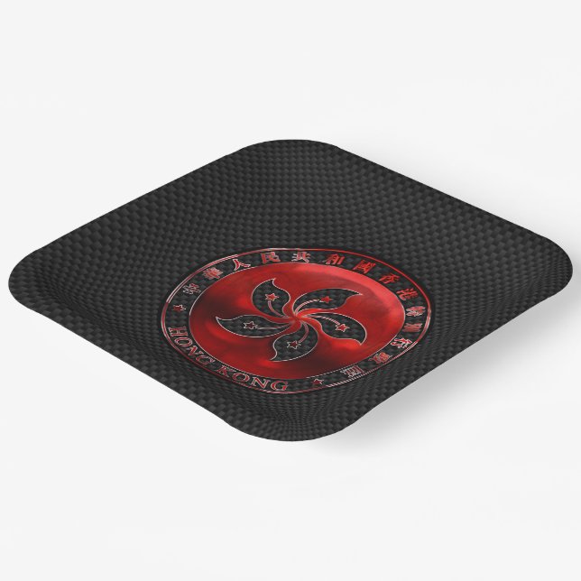 Hong Kong Orchid Flower on Carbon Fibre Print Paper Plate (Angled)