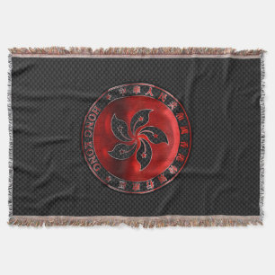 Hong Kong Ruby Medallion on Carbon Fibre Print Throw Blanket