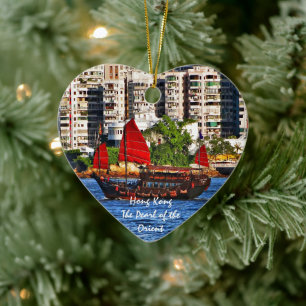 Hong Kong Sampan The Pearl of the Orient Ceramic Tree Decoration