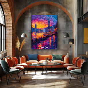 Hong Kong Skyline Poster – Vibrant Asian City Art