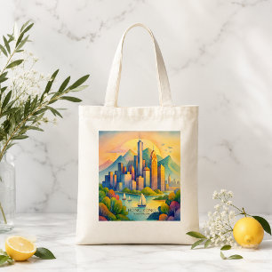 Hong Kong Skyline Watercolor Travel Gif Tote Bag