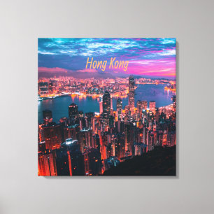 Hong Kong Skyscraper Skyline Night Lights Canvas Print