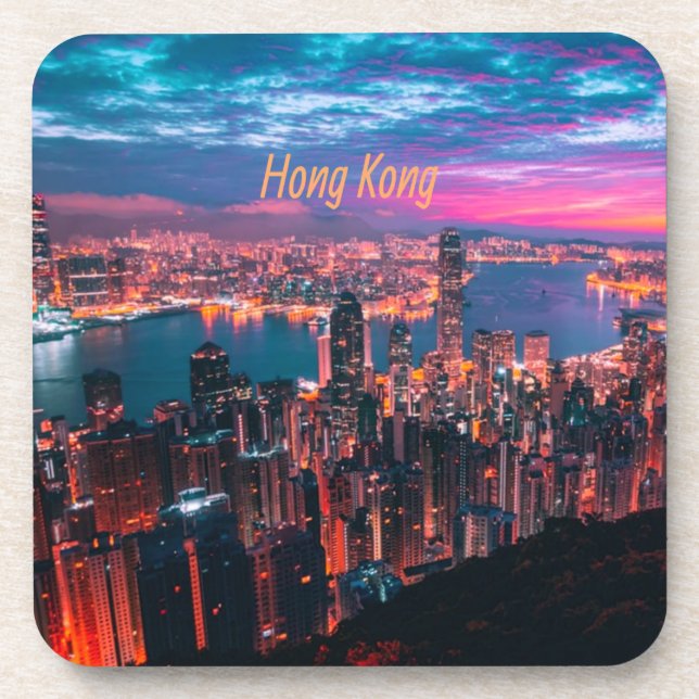 Hong Kong Skyscraper Skyline Night Lights Coaster (Front)