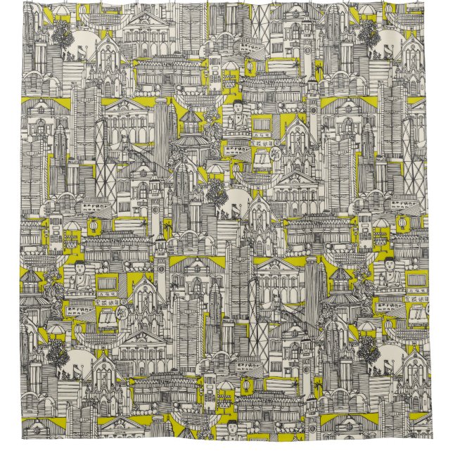 Hong Kong toile de jouy chartreuse Shower Curtain (Front)