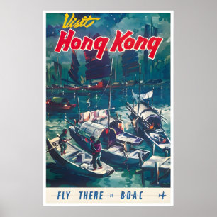 Hong Kong Travel Poster Chinese Art BOAC Airline