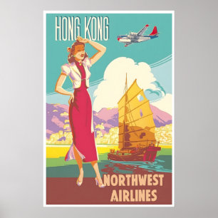 Hong Kong Travel Poster Northwest Airlines Art