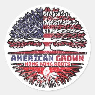 Hong Kong US American USA United States Tree Roots Classic Round Sticker