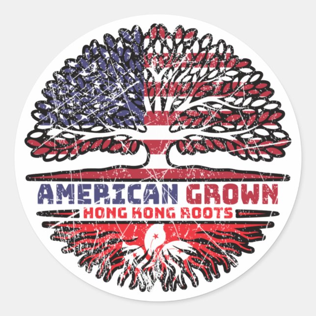 Hong Kong US American USA United States Tree Roots Classic Round Sticker (Front)
