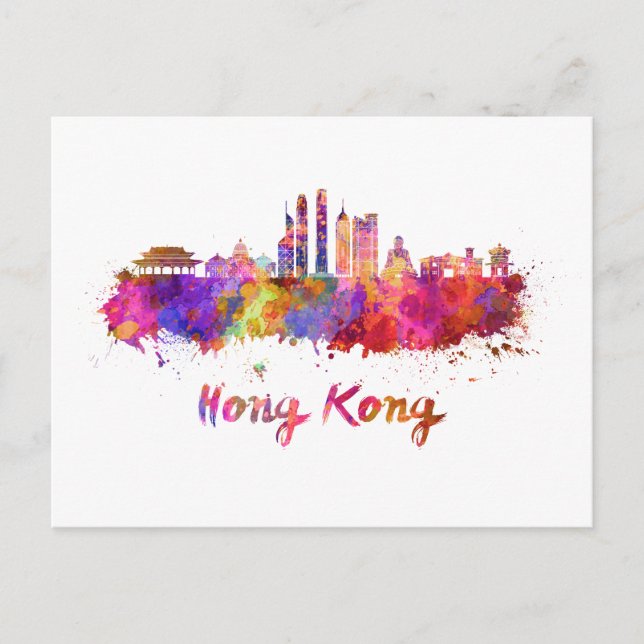 Hong Kong V2 skyline in watercolor Postcard (Front)