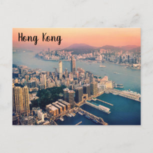 Hong Kong Victoria Harbour Skyline at Sunset Postcard