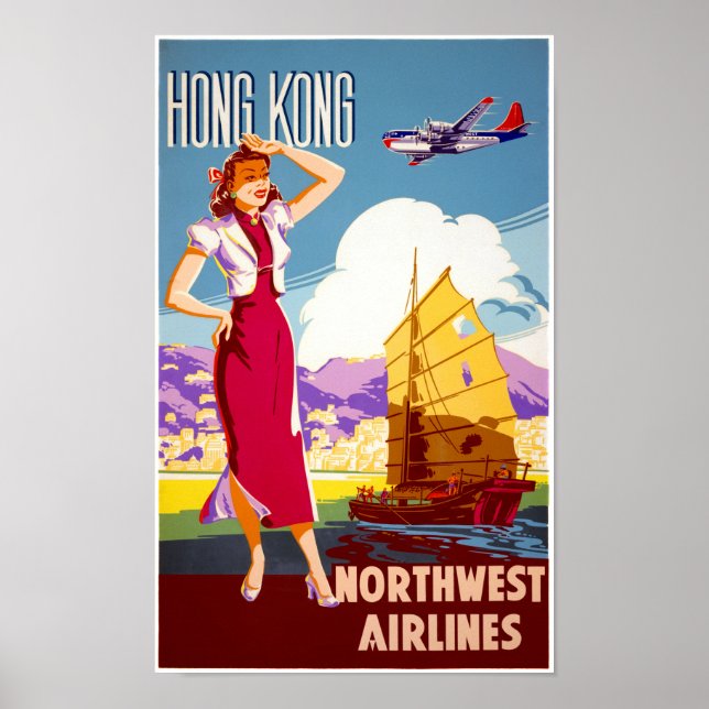 Hong Kong Vintage Travel Poster Restored (Front)