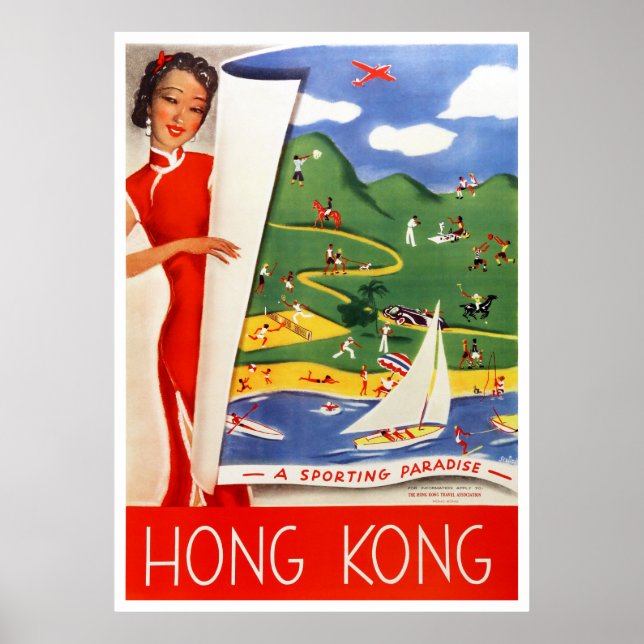 Hong Kong Vintage Travel Poster Restored (Front)