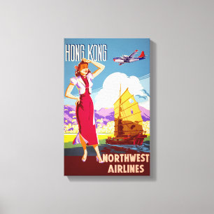 Hong Kong Vintage Travel Poster Restored Canvas Print