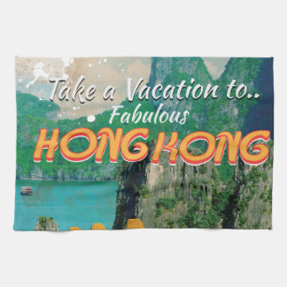 Hong Kong Vintage Travel Poster Tea Towel