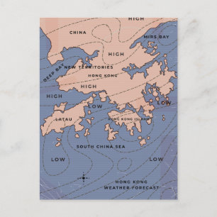Hong Kong Vintage Weather Map Announcement Postcard