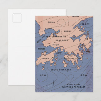 Hong Kong Vintage Weather Map Invitation Postcard